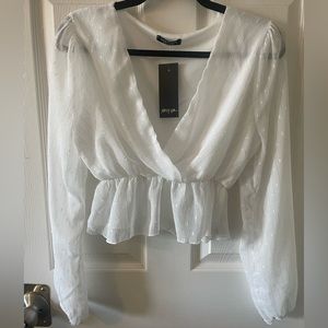 NWT Nasty Gal White V-Neck Blouse